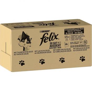 Felix Fantastic Festín del Mar Jumbopack 120 x 85g - Comida Húmeda para Gatos en Salsa y Gelatina, Variedad de Pescados (Atún, Salmón, Bac