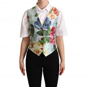 Dolce & Gabbana Mint Green Floral Silk Waistcoat Vest - IT38|XS, Female, Multicolor, Size: 2XS