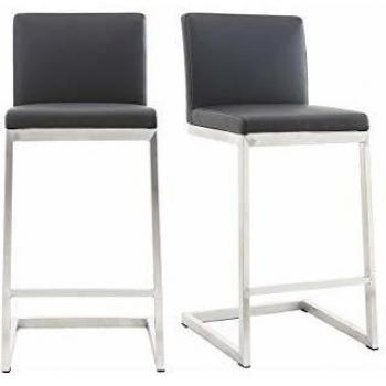 Taburete de bar contemporáneo Miliboo - aluminio y PU negro (lote de dos) modelo Stellar
