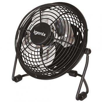 Ventilador de Escritorio USB Igenix 4 Pulgadas Negro con Aspas de Aluminio y Ángulo Ajustable