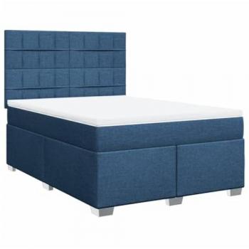 Cama Box Spring con Colchón de Tela Azul 160x200 cm