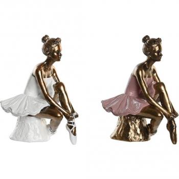 Figura Decorativa DKD Home Decor 12 x 9,5 x 15,5 cm Rosa Blanco Bailarina Ballet (2 Unidades)