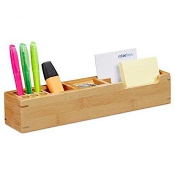 Organizador de Escritorio de Bambú con 11 Compartimentos, Caja de Almacenamiento Natural, Dimensiones: 6 x 32 x 7 cm