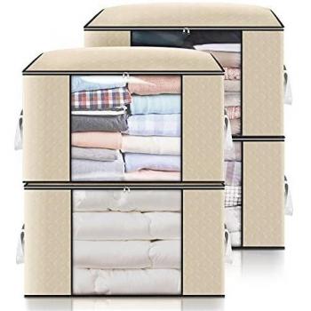 GARPROVM 4pcs Bolsa de Almacenamiento de Ropa de Grande Capacidad, Caja Almacenaje Ropa con Asa Reforzada y Cremallera Robusta para Edredones, Mantas, Bolsas de Transpirable