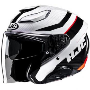 HJC Casco Jet F31 Naby Ligero y Cómodo de Fibra de Vidrio Avanzada con Visera Pinlock UV - Negro Blanco Rojo (M)