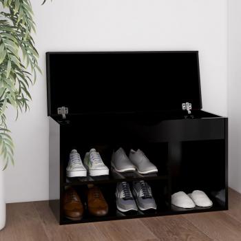 Banco zapatero con cojín de aglomerado negro 80x30x47 cm, madera multicapa