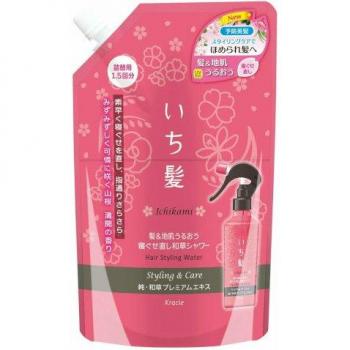 Kracie Ichikami Hair Styling Water Refill 375ml - Spray para el cabello, tratamiento fuera de la ducha, humectante para el cabello y piel, ideal para mantener el peinado y proporcionar hidratación