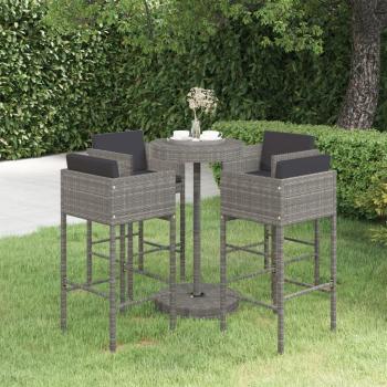 5-Piece Grey Poly Rattan Garden Bar Set with Cushions