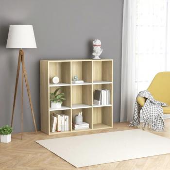 Estantería de madera de ingeniería 98x29x97,5 cm en blanco, negro y gris, mueble de almacenaje para oficina, estudio y dormitorio, estantería/librería/mueble de almacenamiento