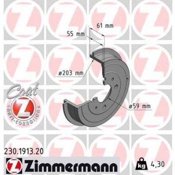 Tambor de freno ZIMMERMANN 230.1913.20