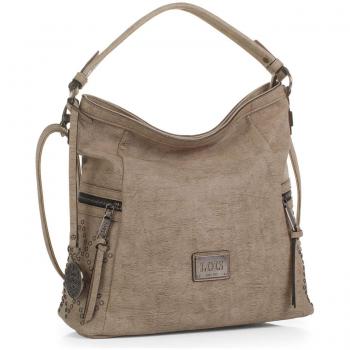 Lois - 93970 Bolso Bandolera Tipo Hobo Ajustable. Asa Grande y Bandolera. Cierre con Cremallera. 3 Bolsillos Exteriores con Cremallera. Piel sintética Polipiel, Color Arena