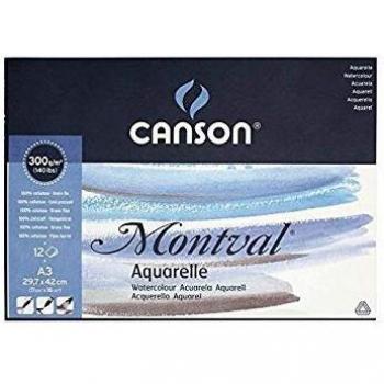 Bloc Encolado, A3, 12 Hojas, Canson Montval, Grano Fino 300g