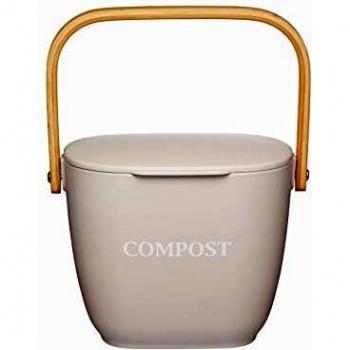 Natural Elements KitchenCraft Kitchen Compost Bin, Bamboo Fibre, Putty Grey, 3 Litre