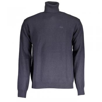 La Martina Elegant Turtleneck Sweater with Embroidered Logo - XXL, Male, Blue, 2XL, Wool