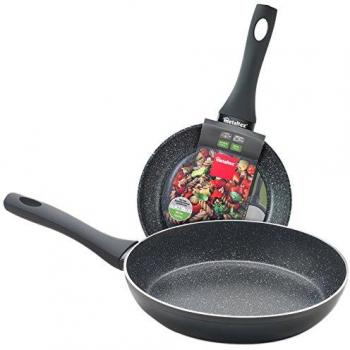 Metaltex NATIVA - Lote 2 Sartenes Aluminio Forjado, 20 + 24 cm, antiadherente Stone-Tex 2 capas, Full Induction válido para todo tipo de cocinas, Color Negro