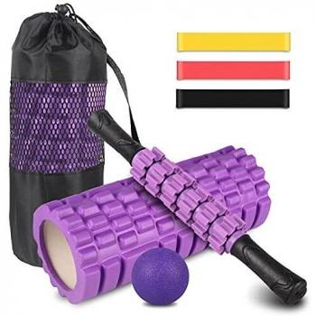 4-en-1 Foam Roller Kit , Rodillo Espuma, Rodillo Masaje, Bola de Masaje, Bandas Elasticas Fitness