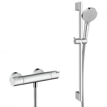Conjunto Mezclador Termostático Ecostat con Barra de 65 cm, Teleducha de 2 Chorros y Flexo, Cromo