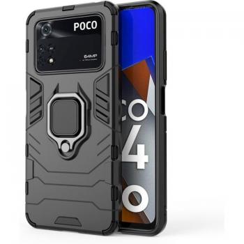 Funda Magnética Con Anillo Para Móvil Xiaomi Poco M4 Pro Negro - Carcasa Magnética con Anillo Imán Antigolpes Resistente Rígida Dura con Soporte, Tecnología de Absorción de Golpes,