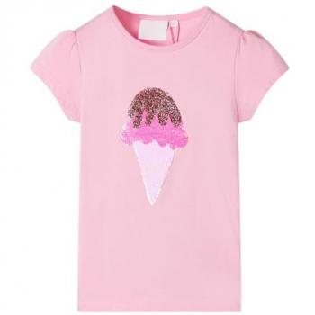 Camiseta Infantil Rosa Chillón con Lentejuelas 104