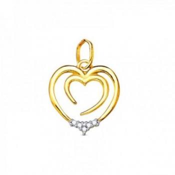 Colgante Oro Bicolor 18k Mujer con Circonitas Brillantes y Diseño Calado y Liso