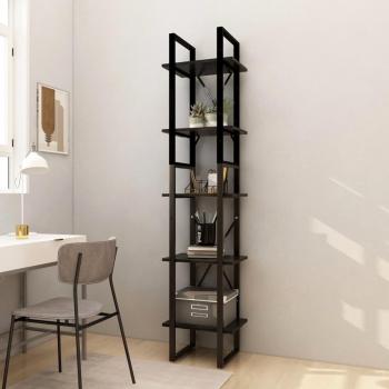 Librería negra de 5 estantes 40x30x175 cm Madera de Pino