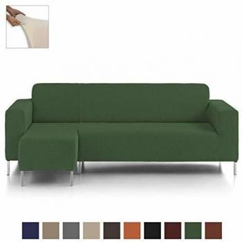 Eiffel Textile Nimes Funda para Sofá, Algodón, Verde, Chaise Longue Brazo Largo Izquierda, 280 x 195 x 2 cm