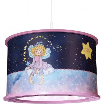 Lámpara colgante Prinzessin Lillifee, magia estrellada rosa E27