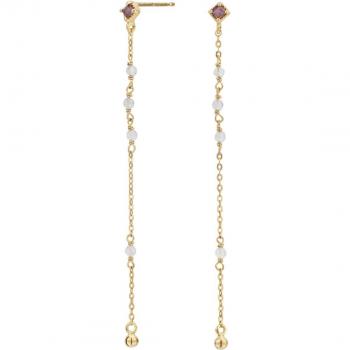Pendientes largos multibeads de plata chapado en oro con rodolita granate y granates
