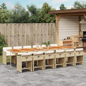 Set Comedor de Jardín 13 Piezas con Cojines de Polyrattan Beige