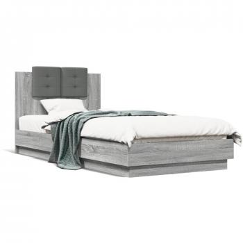 Cama con cabecero gris Sonoma 90x200 cm madera multicapa