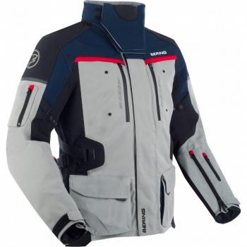 Bering Chaqueta de Moto Freeway Gris-Azul Marino, chaqueta textil impermeable para motocicletas, talla L