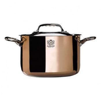 Olla alta de cobre Prima Matera 24 cm con tapa de acero inoxidable para inducción