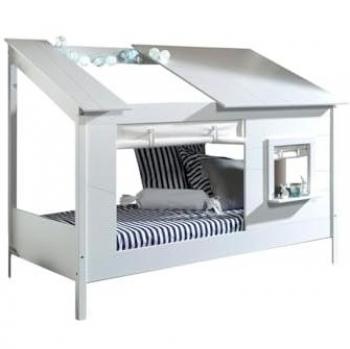 Cama Casa de Árbol Vipack 90 x 200 cm, con Set de Cortinas y Techo Abierto, Fabricada en Europa, Color Blanco