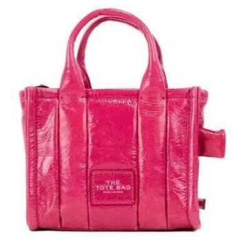 Marc Jacobs The Shiny Crinkle Micro Tote Magenta Leather Crossbody Bag Handbag