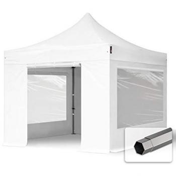 Carpa Plegable 3x3m Premium Acero 40mm con Laterales y Ventanas Panorámicas, Blanca