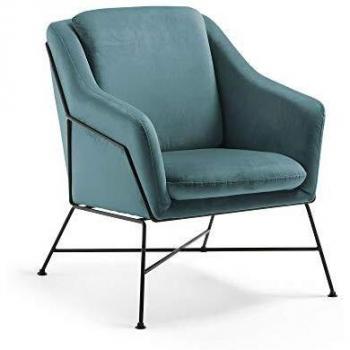 Kave Home - Butaca Brida Turquesa con reposabrazos de Terciopelo con Patas de Acero en Negro