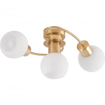 Plafón de techo Lindby Ciala, 3 luces, color latón, cristal, moderno, hecho de metal para salón y comedor (E14)