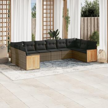 10-Piece Grey Poly Rattan Garden Sofa Set with Cushions