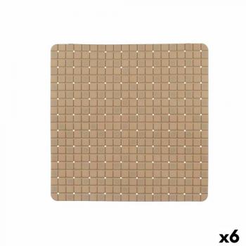 Berilo Alfombrilla Antideslizante para Ducha Cuadros Beige PVC 50,3 X 50,3 X 0,7 Cm (6 Unidades)