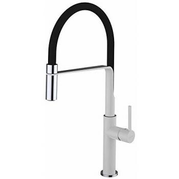 Chef - Grifo de cocina monomando repisa, caño flexible, sistema de ahorro energético coldopen, color cromo blanco