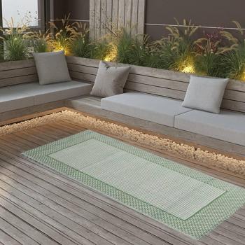 Alfombra de Exterior PP 80x150 cm Jardín Patio Terraza Balcón Color Negro con patrón de hoja verde, ideal para decoración en exteriores
