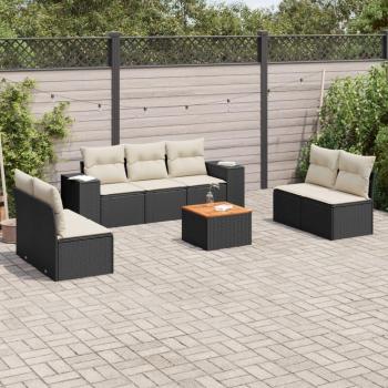 8-Piece Black Poly Rattan Garden Sofa Set with Cushions
