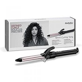 BaByliss C319E Tenacilla de pelo de 19 mm, 10 ajustes de temperatura, moldeador de pelo, cable profesional giratorio, recubrimiento Sublim Touch con punta fría de agarre