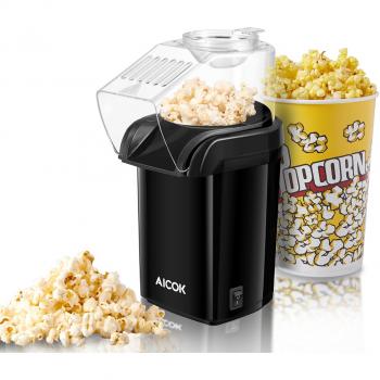 Aicok Palomitero, 1200W Máquina de Palomitas de aire caliente, Sin Aceite, Diseño Con Apertura Amplia, Tapa Removible, y Libre de BPA, Negro