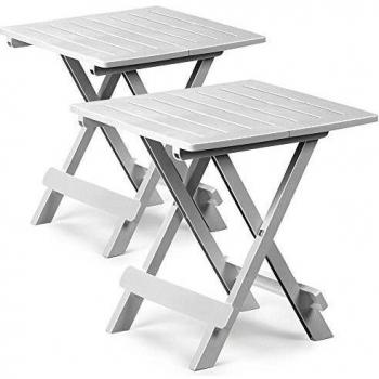 Set de 2 Mesas Auxiliares Plegables de Plástico Blanco 45x43x50cm