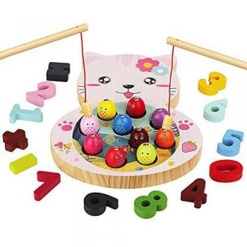 mysunny Juego de Pescar de Madera, Juguetes Magnéticos para Niños, Aprendizaje de Psicomotricidad Fina, Juguetes Educativos de Conteo Digital para 3 4 5 6 años Niños Niñas