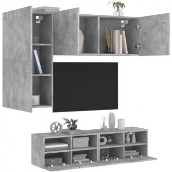 Mueble de TV de pared 4 piezas madera de ingeniería gris hormigón vidaXL