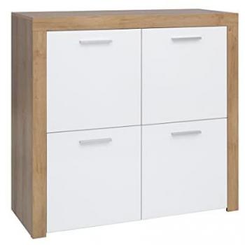 Aparador de 4 puertas estratificado blanco y madera marrón