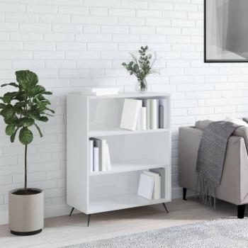 Estantería de madera de ingeniería 69,5x32,5x90 cm en blanco brillante y negro, mueble de almacenaje ideal para oficina, estudio y dormitorio, también conocido como estantería/librería/mueble de almacenamiento
