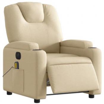 Sillón Reclinable de Masaje Eléctrico en Tela Color Crema con Respaldo y Reposabrazos, Silla de Relax para Descanso, Asiento Ajustable